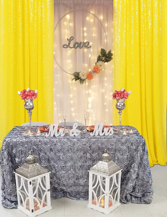 DUOBAO Sequin-Backdrop-Curtains 2 Panels 2FTx7FT Shower Backdrop Curtain Sequin Background Wedding Evening Backdrops Curtains with Rod Pockets Sequins Photo Photography(2FTx7FT, Yellow)