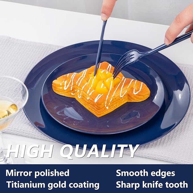 Supernal 180pcs Blue Plastic Silverware Heavy Duty Blue Party Disposable Cutlery Plastic Forks and Spoons Disposable Utensils Include 60 Forks,60 Knvies,60 Spoons for Wedding,Party or Daily Using