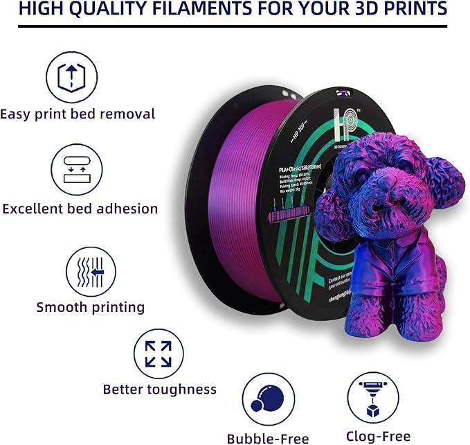 Dual Color PLA Filament,Shiny Silk Blue Rose PLA, 3D Printer Filament,PLA Filament 1.75mm Dimensional Accuracy +/- 0.02mm, 1KG Spool (2.2 lbs), Fit Most FDM Printer