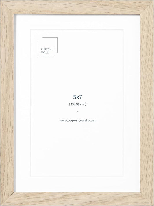 Opposite Wall - 5x7 in - Natural Solid Oak Wood Picture Frames with Mat - Wall Hanging & Tabletop Photo Frame - Pictures Display 4x6 with Mat, 5x7 without - Office, Gallery & Home Decor