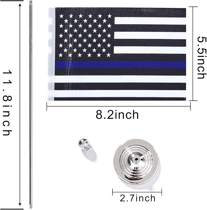 ZXvZYT 2 Pack American US Thin Blue Line flag USA Police table flag,Small Mini United States Law Enforcement Desk Flags With Stand Base,for Law Enforcement Party Events Celebration Decorations