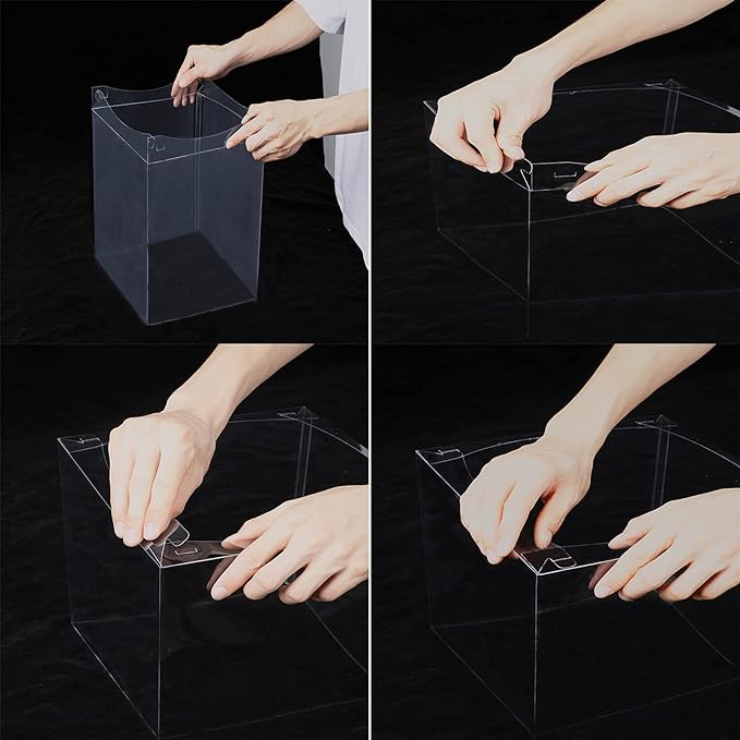 XININSUN 6Pcs Tall Cake Boxes Clear cake Box with Ribbon, 12x12x 10inch,Ideal for Large 10" and 12" Inch Tall Layer Tiered Cakes and Clear Gift Boxes for Wedding Party and Gift Display - Black