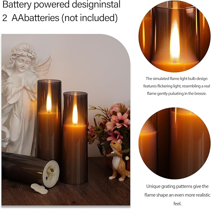 Flameless LED Candles, Upgraded Realistic Flickering Flame Battery Operated Candles with Remote Timer, Acrylic Electric Set of 5 for Romantic Ambiance and Home Decoration（Grey）