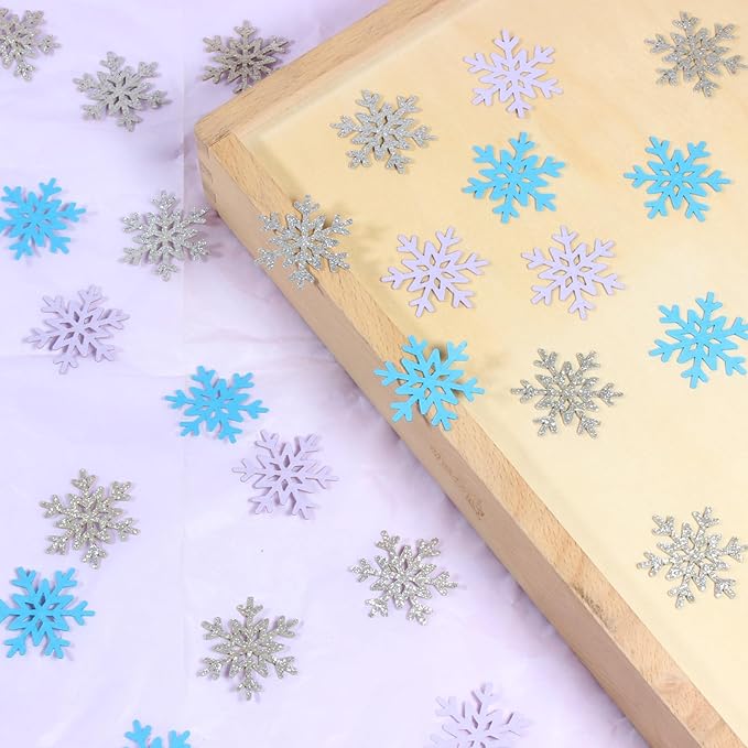 200PC Winter Wonderland Birthday Decorations Silver Blue Purple Snowflake Confetti Christmas Holiday Baby Shower Party Table Decoration Supplies