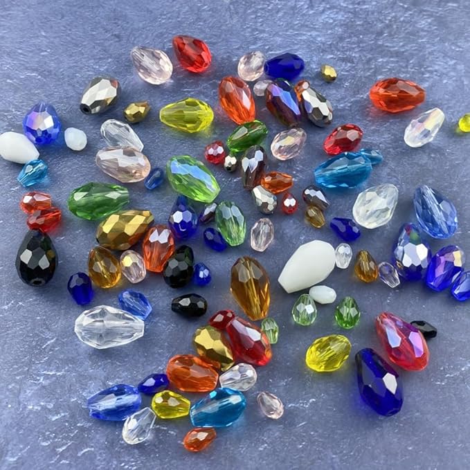 200pcs 4x6mm Teardrop Crystal Glass Beads Vertical Hole Faceted Glass Teardrop Spacer Beads for Bracelets Necklace Earring DIY Jewelry Making Craft(Gold Yellow)