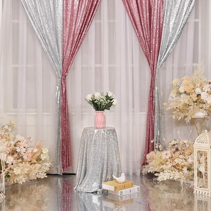 Juya Delight 4Pcs Fuchsia Pink Sequin Backdrop Curtains 2ftx8ft Shimmer Glitter Backdrop Curtain for Birthday Party Wedding Christmas Wall Decoration