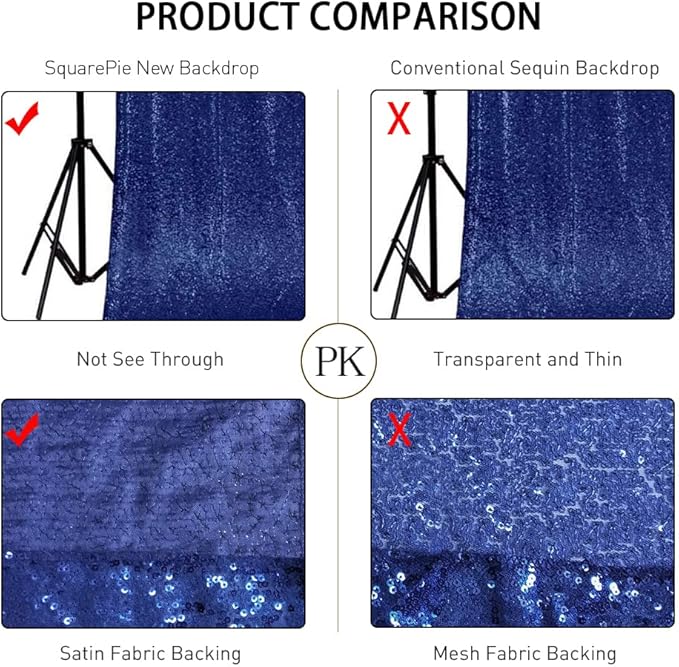 SquarePie Sequin Backdrop Non-Transparent Background Sparkly Curtain for Wedding Party 2FT x 8FT Navy Blue 2pcs