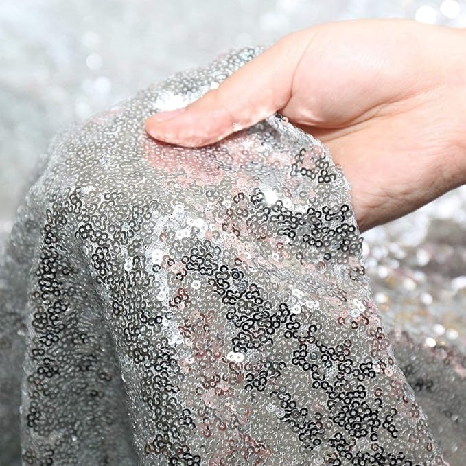Silver Sequin Backdrop Curtains 2FTx8FT 2 Panels Sparkle Backdrop Curtain Drapes Glitter Backdrop Photo Background for Wedding Baby Shower Xmas Birthday Parties