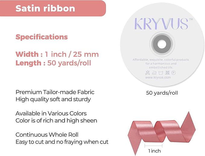 Rose Gold Satin Ribbon 1 inch X Continuous 50 Yards, Single Face Polyester Ribbon Perfect for Gift Wrapping, Flower Bouquet, Wedding Decor, Crafts, Bow Making, Sewing and More