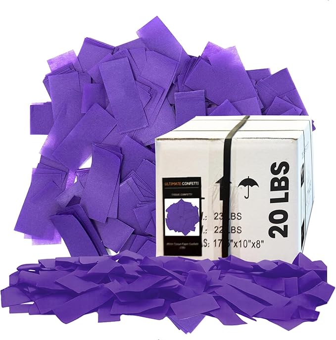 Ultimate Confetti, Purple Biodegradable Confetti - Rectangular Fluttering Tissue Paper Confetti for Cannon and Launcher use – Best for Gender Reveal, Parties, Concerts and Weddings - 20 lb, 320 oz