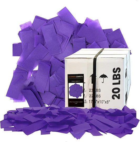 Ultimate Confetti, Purple Biodegradable Confetti - Rectangular Fluttering Tissue Paper Confetti for Cannon and Launcher use – Best for Gender Reveal, Parties, Concerts and Weddings - 20 lb, 320 oz