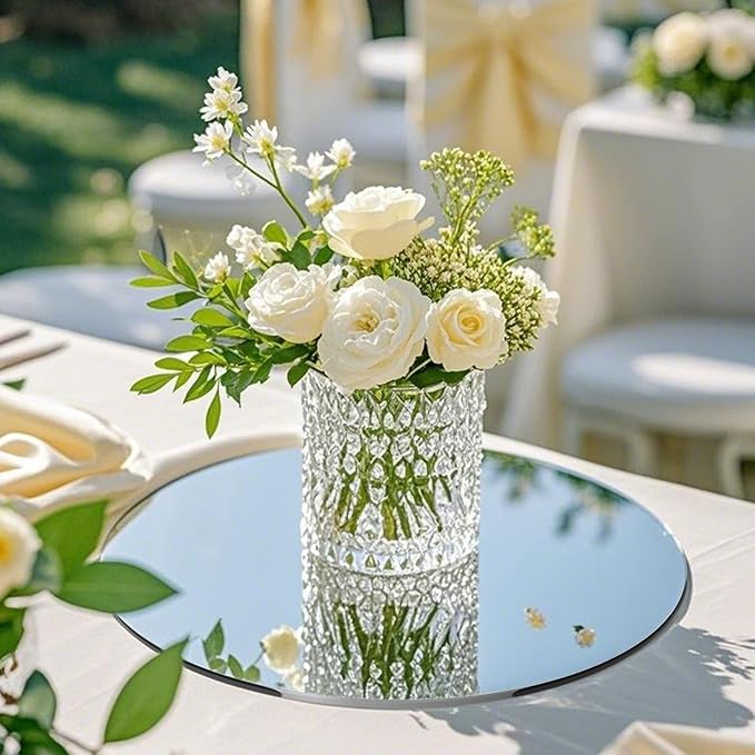 16PCS Acrylic Round Mirrors for Centerpieces Circle Mirror Tiles Candle Plate Set for Table Centerpieces Home Wall Mirror for Wedding Birthday Christmas Table Centerpieces Decorations (10inch +12inch)