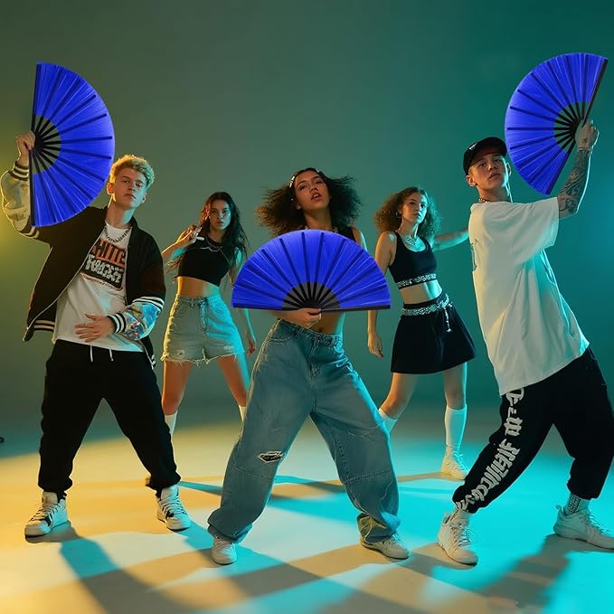 13inch Large Rave Fan Popping Clacking Fans for Line Dancing,Hand Fans for Women Foldable,Boots on The Ground Fan,Portable for Outdoor,Wedding,Party,Decoration (4pcs Blue)