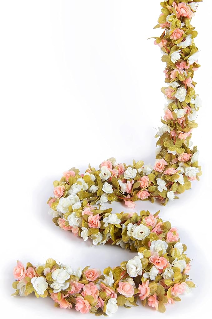 6 Pcs x 8.2 ft Flower Garland Artificial Rose Vine Flowers with Green Leaves Hanging Fake Roses Vine for Room Party Home Wedding Birthday Christmas Wall Arch Decor, Fall Pink Flower