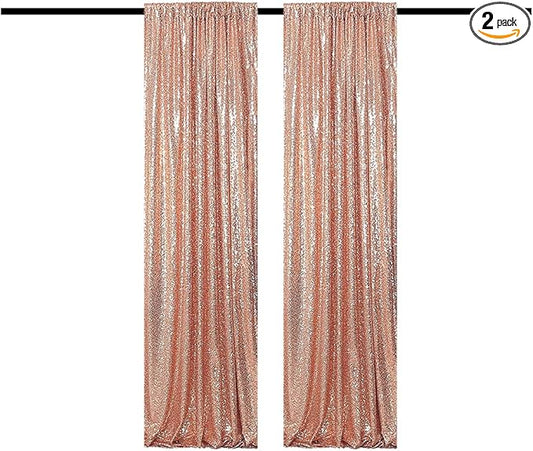 Rose Gold Sequin Backdrop Curtains Glitter Drapes 2FTx8FT 2 Panels for Wedding Birthday Party Decorations Bridal Baby Shower Party Supplies Sparkly Photography Background