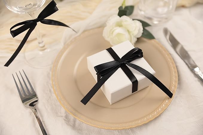 Black Satin Ribbon 3/8 inch X Continuous 50 Yards, Single Face Polyester Black Ribbon Perfect for Gift Wrapping, Flower Bouquet, Wedding Decor, Crafts, Bow Making, Sewing and More