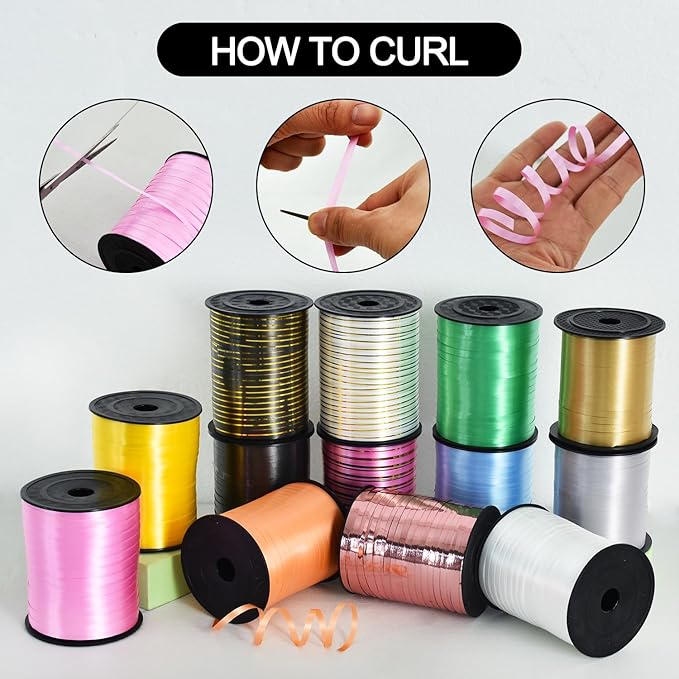 TONIFUL Curling Ribbon-Black Gold Balloon Curling Ribbons-250 Yards Balloon String for DIY Decor,Gift Wrapping,Ribbons and Bows for Christmas New Year Birthday Gifts Halloween Graduation Supplies