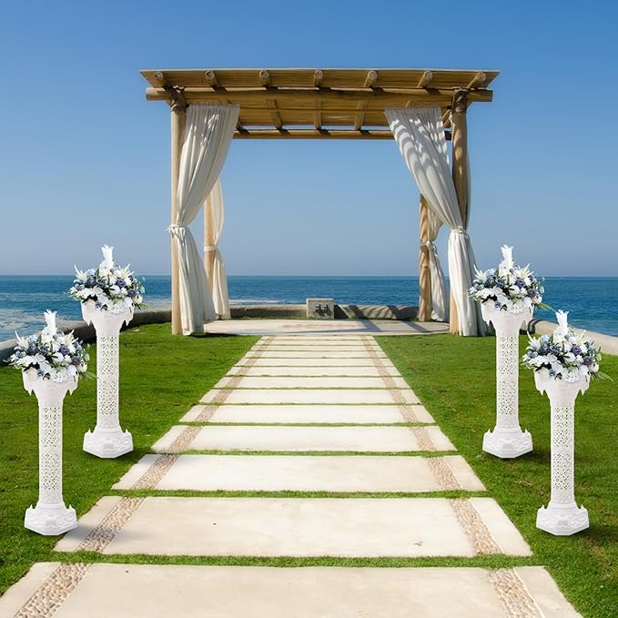 Roman Pillars Decoration Party Flower Pot Columns 10.63x34.65in Set 4Pcs Decor Pedstal Stand Flower Floral Wedding Party Event Road Decorative Columns(10.63x34.65in)