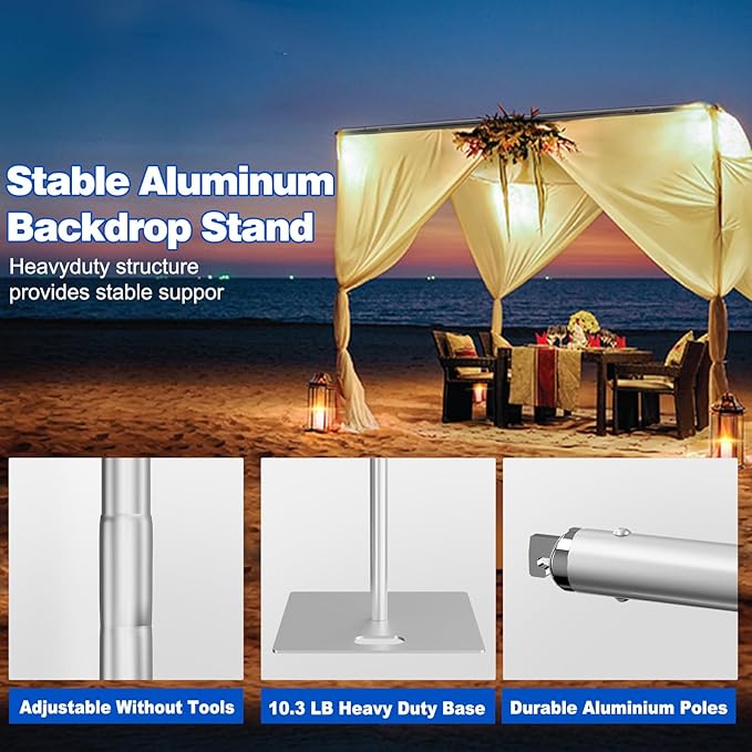 Pipe and Drape Backdrop Stand 10ftx10ft Adjustable Background Support System Heavy Duty Background Stand for Wedding Banquet Decorations Silvery