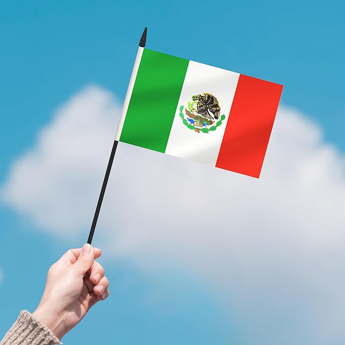 2 Pack Mexico Desk Flag Set, Mexican Desktop Small Miniature Table Office Flag with 12" Black Pole and Black Base, Offices, Classroom, Home, Festival Decoration (Mexico)