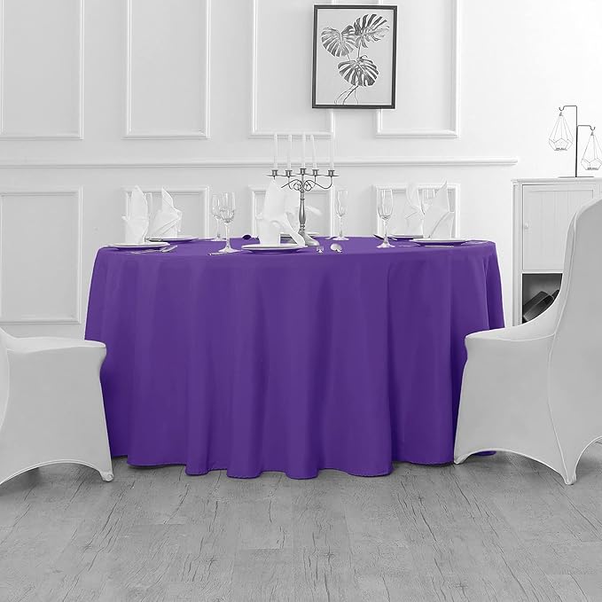 60 inch Round Tablecloth Washable Polyester Table Cloth Decorative Table Cover for Wedding Party Dining Banquet（60 inch,Purple）