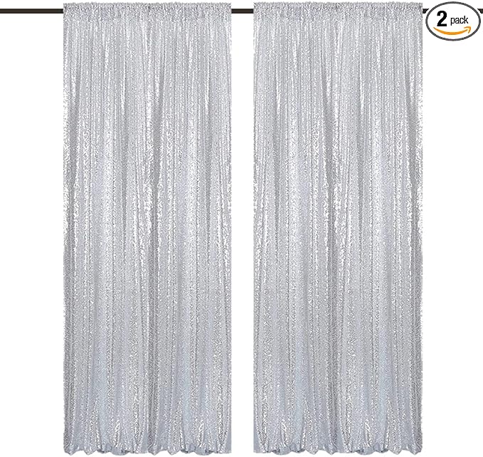 Silver Sequin Backdrop Curtains 4FTx8FT 2 Panels Sparkle Backgound Drapes Glitter Metal Backdrop Curtain for Weddings Showers Photophy Parties Birthday Christmas