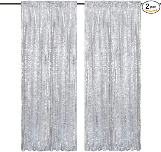 Silver Sequin Backdrop Curtains 4FTx8FT 2 Panels Sparkle Backgound Drapes Glitter Metal Backdrop Curtain for Weddings Showers Photophy Parties Birthday Christmas