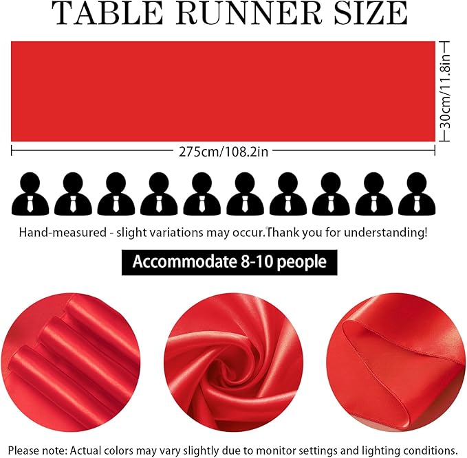 SHEJIZE 10 Pack Red Satin Table Runner 12x108 Inches Long, Bright Silky Smooth Satin Table Runner Table Decor for Wedding Banquet Christmas Prom Event Birthday Party