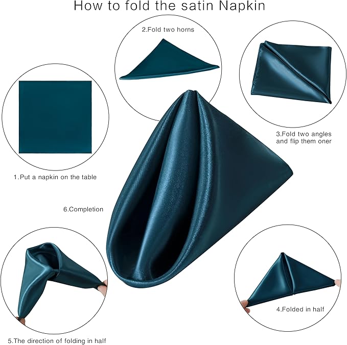 36 Pack Square Satin Dinner Napkins, 16x16 Inches Silky Soft Smooth Table Cloth Napkins for Restaurant Weddings Banquet Party Decoration, Deep Sea Blue