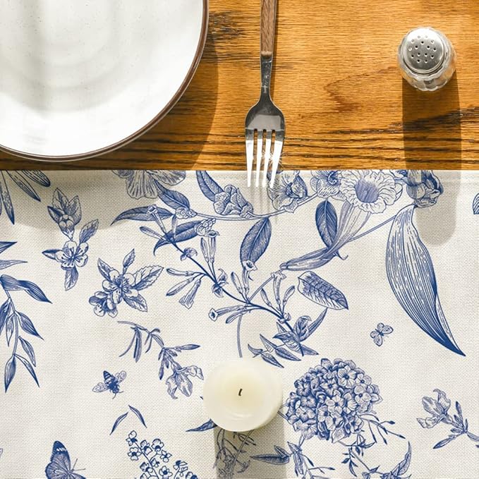 Artoid Mode Monochrome Sketch Birds and Flowers Spring Table Runner, Seasonal Summer Fall Kitchen Dining Table Decoration for Home Party Decor 13x36 Inch
