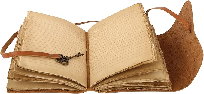 Leather Journal with Lined and Unlined Deckle Edge Paper 8x6 inch and Vintage Key | Handmade Writing Notebook Diary | Bound Daily Notepad for Men & Women Medium, Sketch/Writing pad for Artists