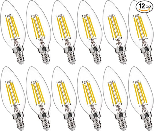 FLSNT 5000K Daylight B10 Dimmable LED E12 Candelabra Bulbs, 40W Equivalent LED Chandelier Light Bulbs, 450LM, Clear Glass Finishing, 12 Pack UL,CA65 Listed.