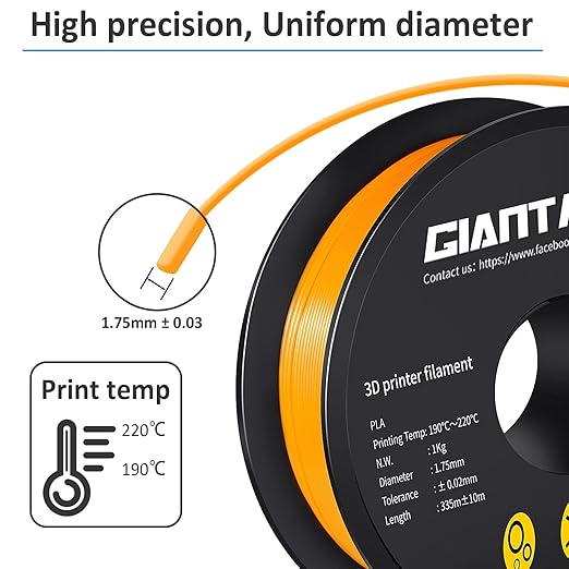 GIANTARM 3D Printer Filament, Orange Pla Filament, 1Kg(2.2lbs) Spool, 1.75mm Dimension Accuracy +/- 0.03mm, 3D Printing Filament