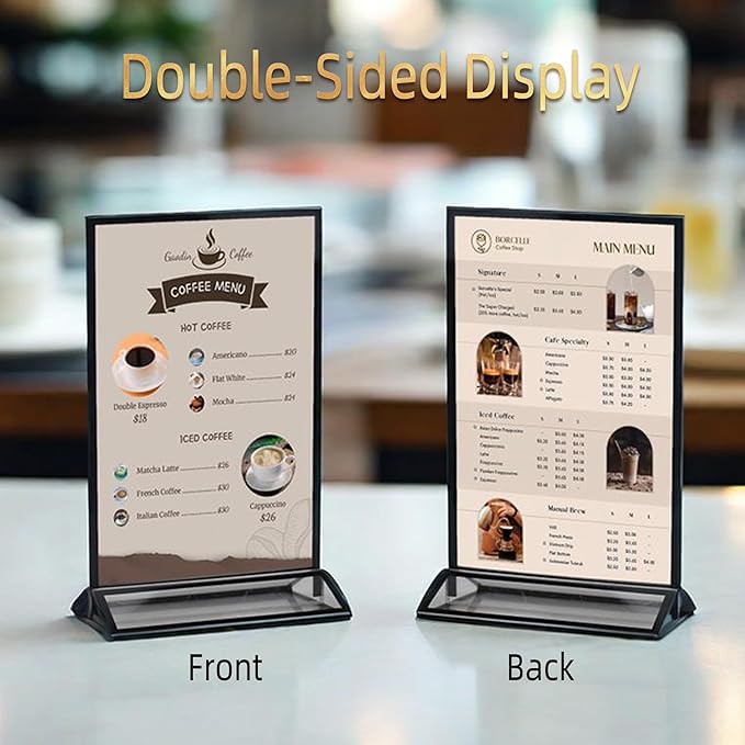 4x6 Picture Frames Acrylic Sign Holder 6 Pack Menu Stands, Double-sided Picture Stands for Wedding Table Numbers Holders, Table Top Display Wedding Sign Stand Vertical Flyer Holder, Black