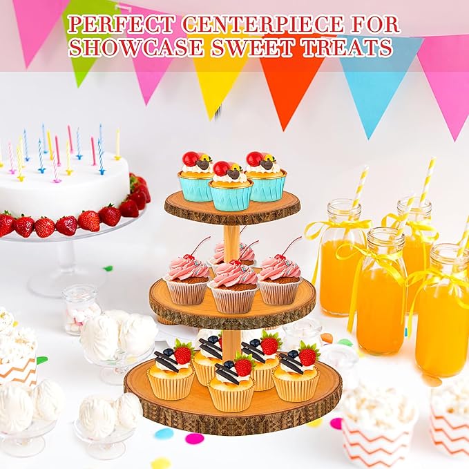 Cupcake Stand Wood Dessert Stands 3-Tier Wood Cupcake Stand - Elegant Farmhouse Dessert Display for Weddings, Tea Parties, & More./Wedding Décor/Tea Party/Birthday/Graduation/Holiday.