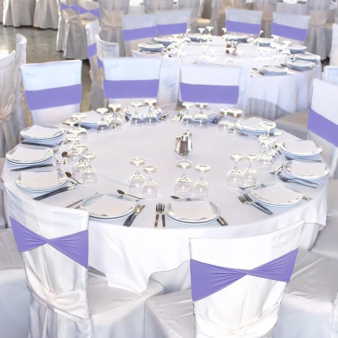 Kinlop 50 Pcs Spandex Chair Sashes Bows Chair Bands Slider Sashes for Covers Elastic Bands Ties Without Buckle Decorations for Wedding Party Events Ceremony Birthday(Light Purple)
