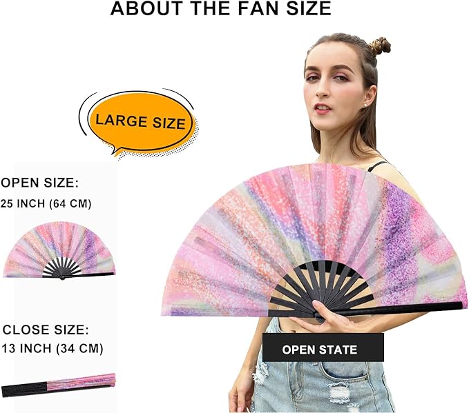 Amajiji Large Folding Hand Rave Fan Popping Fan for Line Dancing Clacking Fans for Boots On The Ground Dance,Party,Decoration,Festival (Psychedelic Neon)