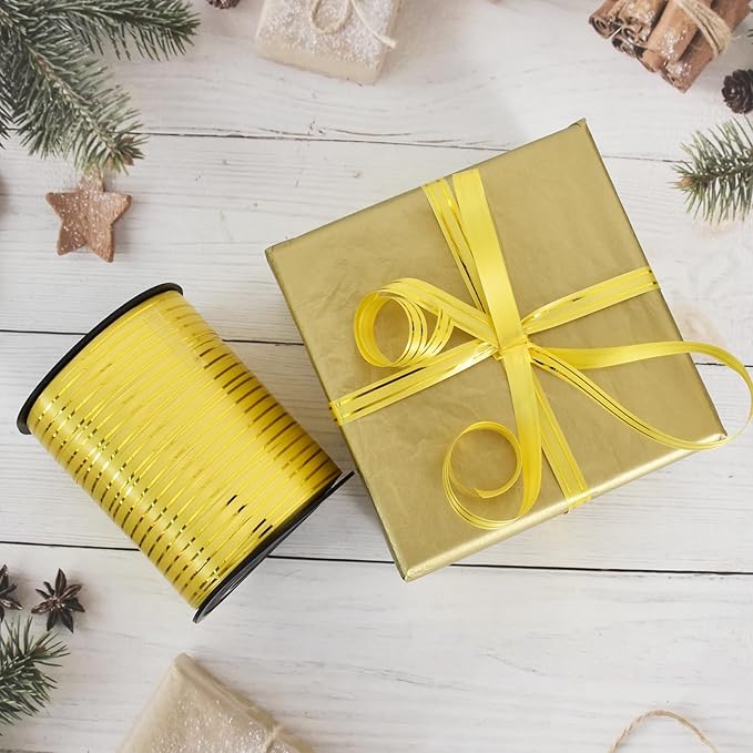 TONIFUL Curling Ribbon-Gold Gold Balloon Curling Ribbons-250 Yards Balloon String for DIY Decor,Gift Wrapping,Ribbons and Bows for Christmas New Year Birthday Gifts Graduation Supplies