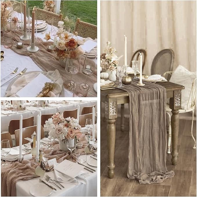6Pcs Khaki Cheesecloth Table Runner 120 Inch10FT Nude Rustic Boho Cheesecloth Table Runnerfor Wedding Party Baby Shower Birthday Home Decor Holiday Decorations