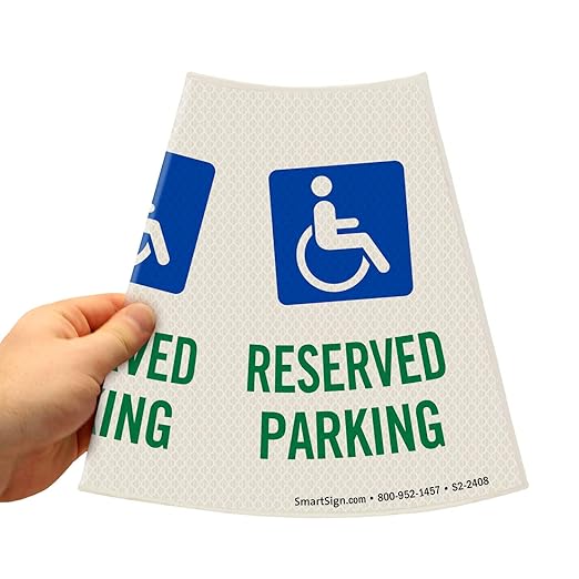 SmartSign “Reserved Parking with Handicapped Symbol” Bright Reflective Cone Message Sleeve, [Cone Not Included]