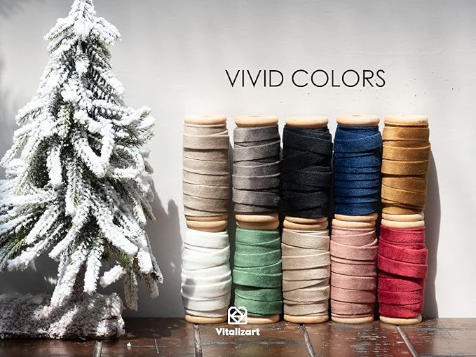 Vitalizart Fall Velvet Ribbon Set 3/8" x 15 Yd Wooden Spool Fabric Trim 3 Rolls * 5 Yd for Christmas Wreath Decoration Handmade Craft Ornaments Gift Wrapping & Bow Making