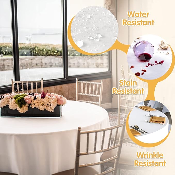 BRILLMAX 10 Pack White Round Tablecloths 90 Inch - Circle Bulk Linen Polyester Fabric Washable Table Cloth Cover for Wedding Reception Banquet Birthday Party Buffet Restaurant