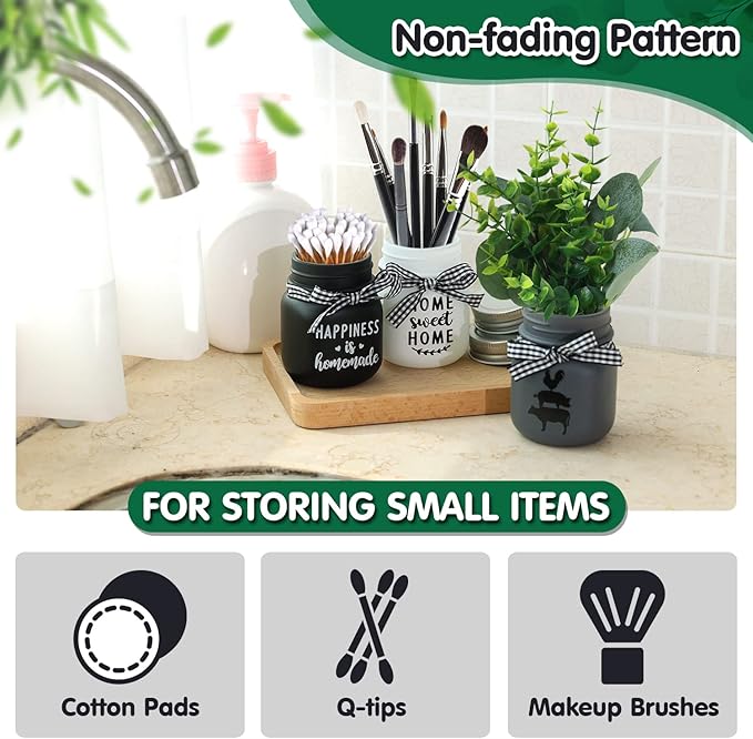 Mini Mason Jar Centerpiece Table Decorations for Farmhouse Coffee Table Dining Table Decor Tiered Tray Jar with Lids for Kitchen Living Room Set of 3
