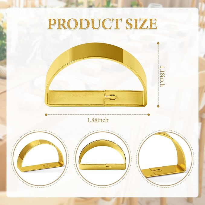 Gold Napkin Rings Set of 8, Iron Material Bright Gold Napkin Holder, Fall Thanksgiving Christmas Easter Napkins Rings for Daily Table Decor Wedding, Banquet, Party