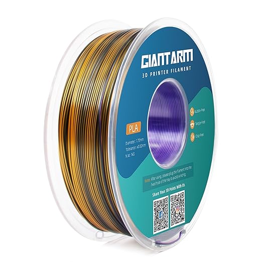 GIANTARM Silk PLA 3D Printer Filament, Tri-Color 3D Printing PLA Filament 1.75mm, Shiny Silk PLA, Dimensional Accuracy +/- 0.03 mm, 1kg/2.2lbs (Purple+Gold+Black)