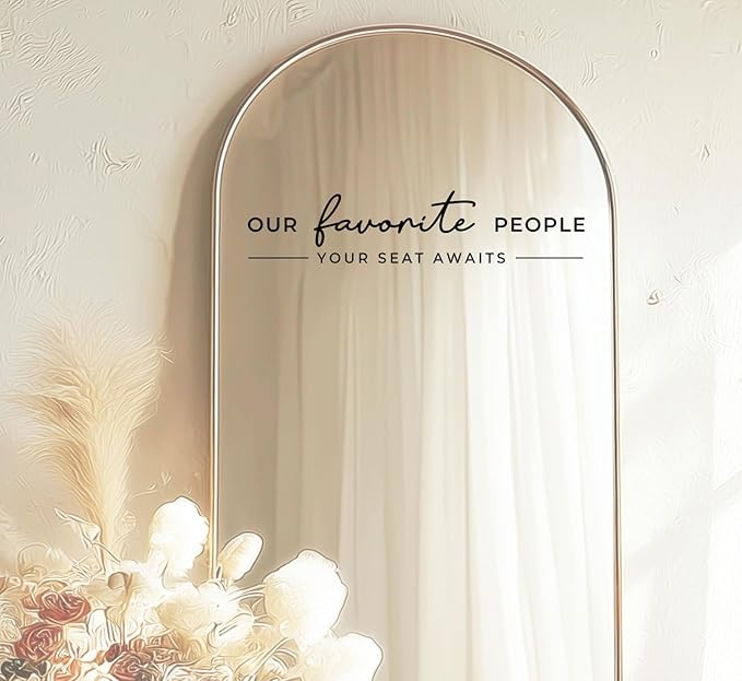 Our Favorite People Vinyl Decal, Please Find Your Seat Sign for Wedding Reception Wedding Vinyl Decal Seating Chart for Mirror, Your Seat Awaits (Black, Width 20 inch)