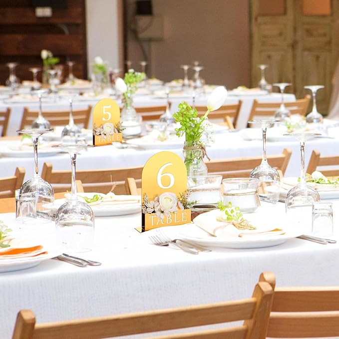 Table Number 1-15 for Wedding Reception Arch Acrylic Wedding Table Number with Flower Trough 5" x 7" Mirrored Rustic Centerpiece for Reception Bridal Shower Party Catering Banquet(Gold)