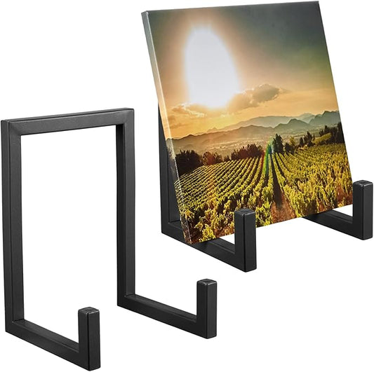 Sweetude 2 Pcs Large Plate Stands for Display Metal Frame Plate Holder Display Stand Decorative Table Top Easels for Picture, Book, Platter, Photo Easel(Black,6 Inch)