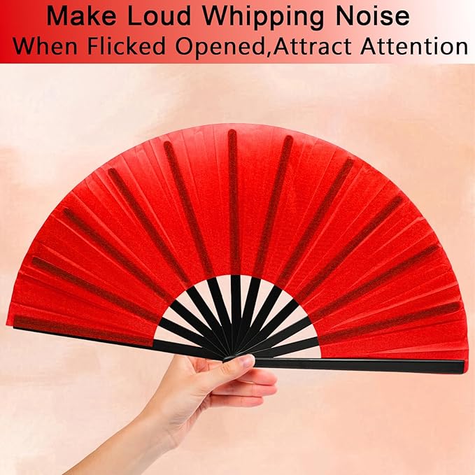 13inch Large Rave Fan Popping Clacking Fans for Line Dancing,Hand Fans for Women Foldable,Boots on The Ground Fan,Portable for Outdoor,Wedding,Party,Decoration (2pcs red)