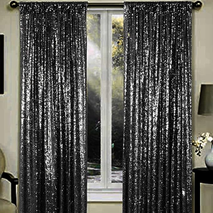 Black Sequin Backdrop Curtains 1 Panel 10FTx10FT Wedding Photo Backdrop Drapes Glitter Birthday Bridal Party Curtains Sparkle Background Party Decor Curtains